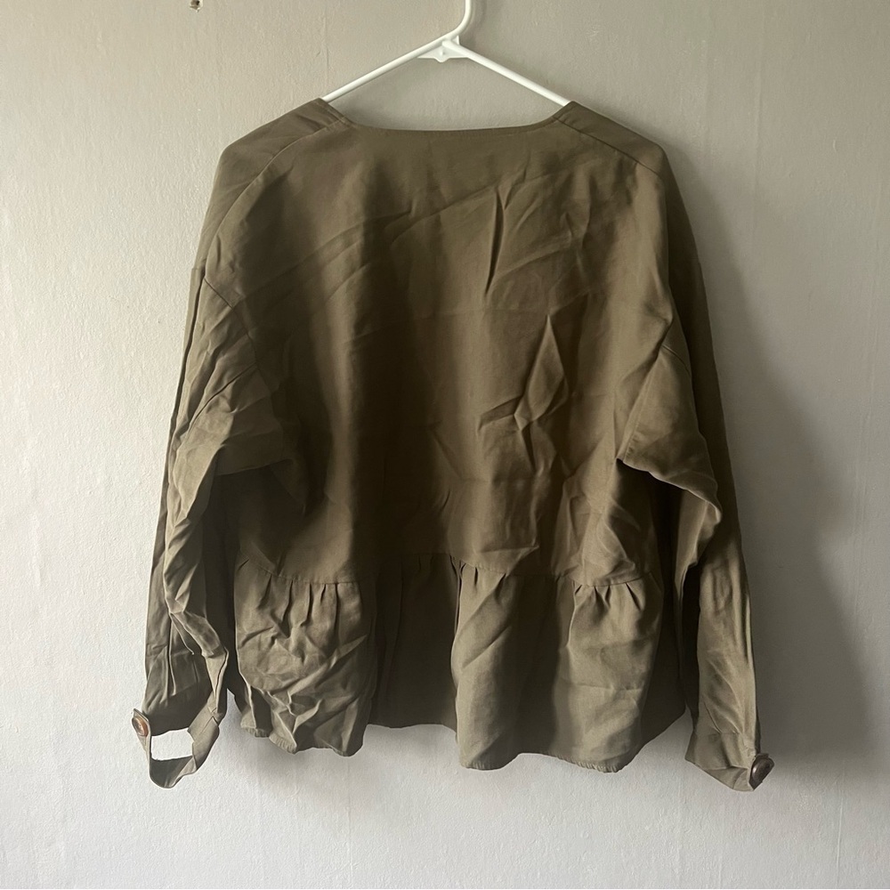 Zara Ruffle Military Green Cardigan Size M - Picture 6 of 6